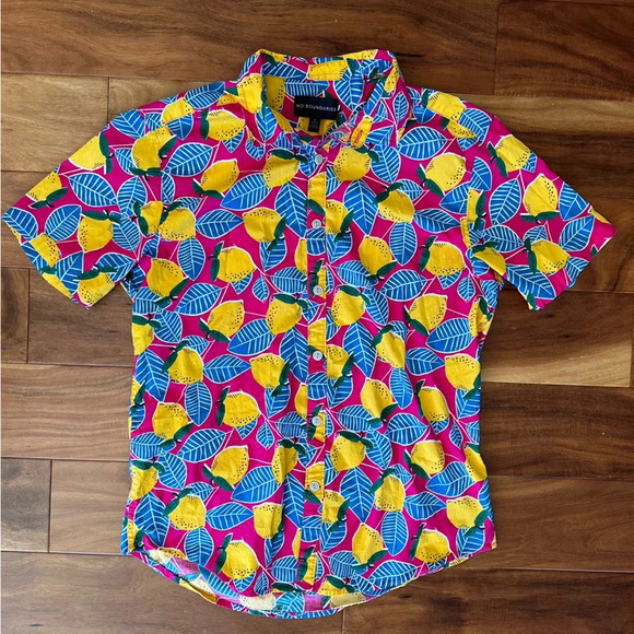 No Boundaries Lemon Print Hawaiian Shirt size Medium - Picture 1 of 3